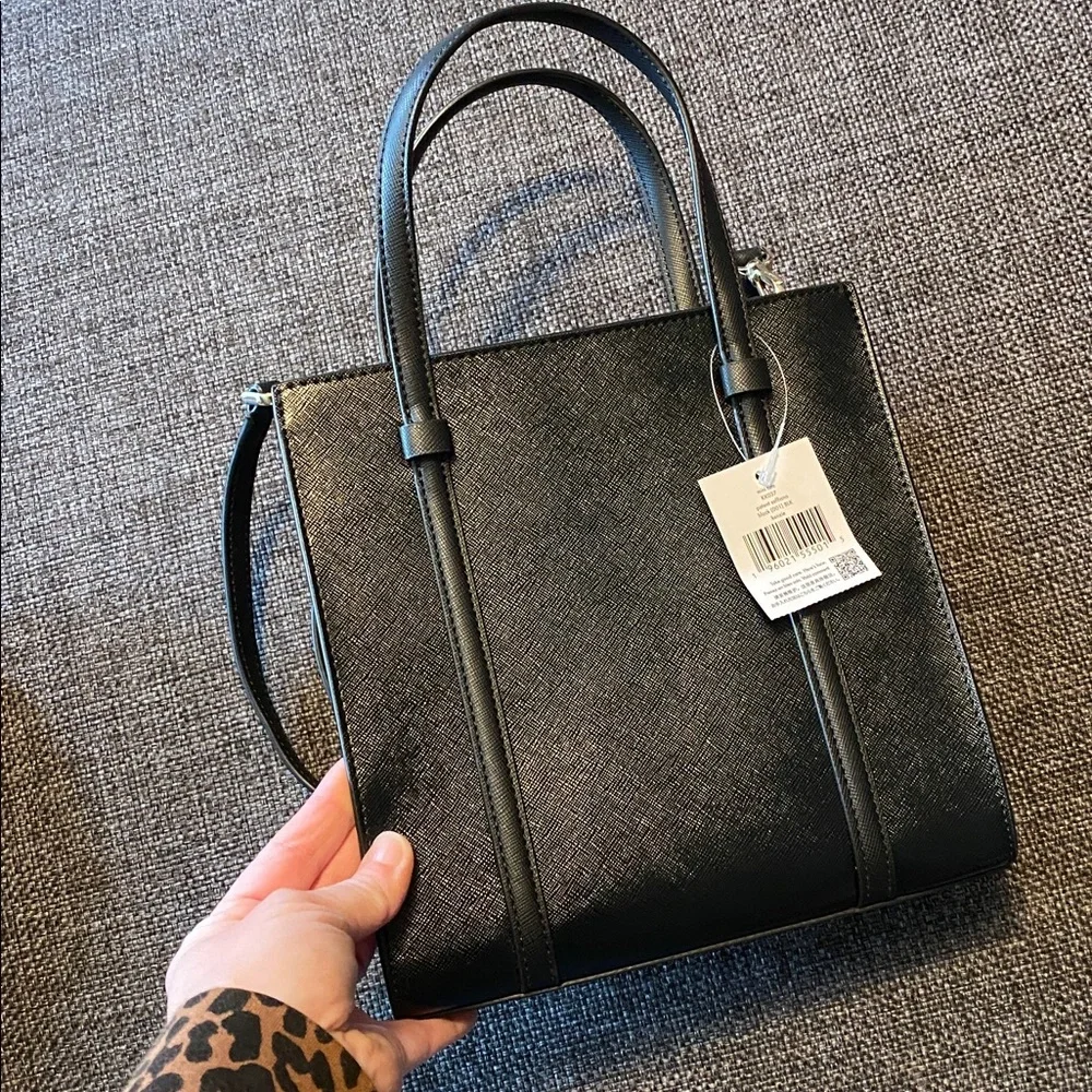 NWT kate spade Kenzie Black Patent Saffiano Mini Tote KK037, Crossbody Strap